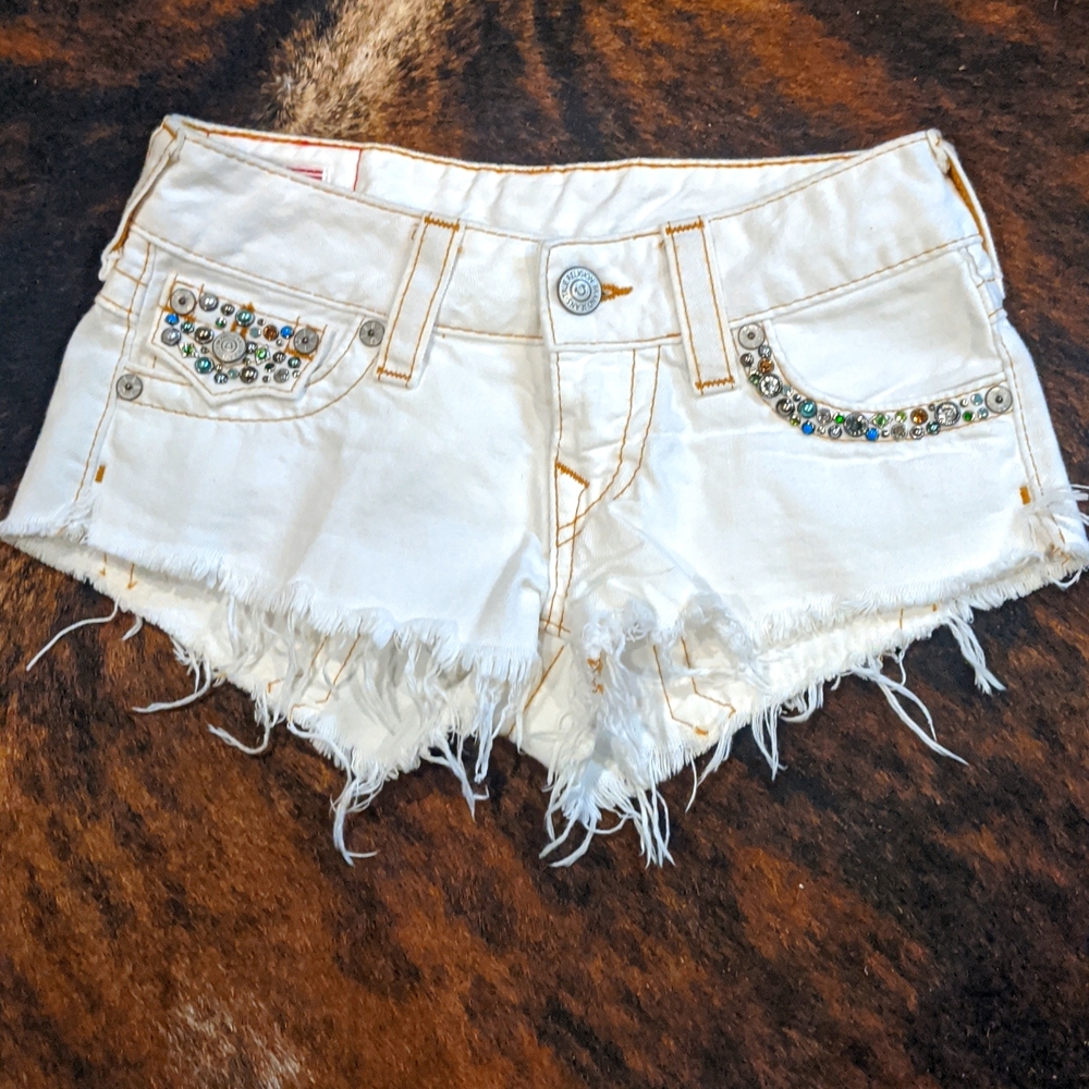 True Religion White Shorts with Crystals